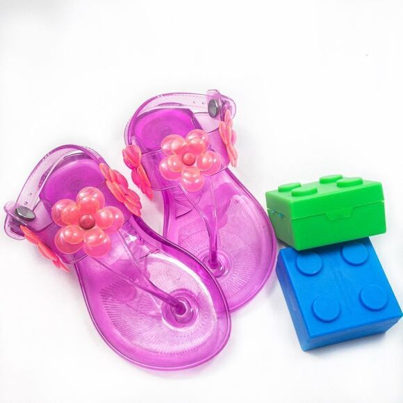 Oshkosh Pink Floral Jelly Sandals Plus Bunches of Barettes Sz 9 - Picture 2 of 11